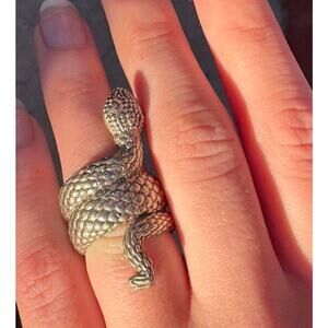 Artisan White Brass Serpent Ring Size 5 Handcrafted Snake Sculpture Jewelry